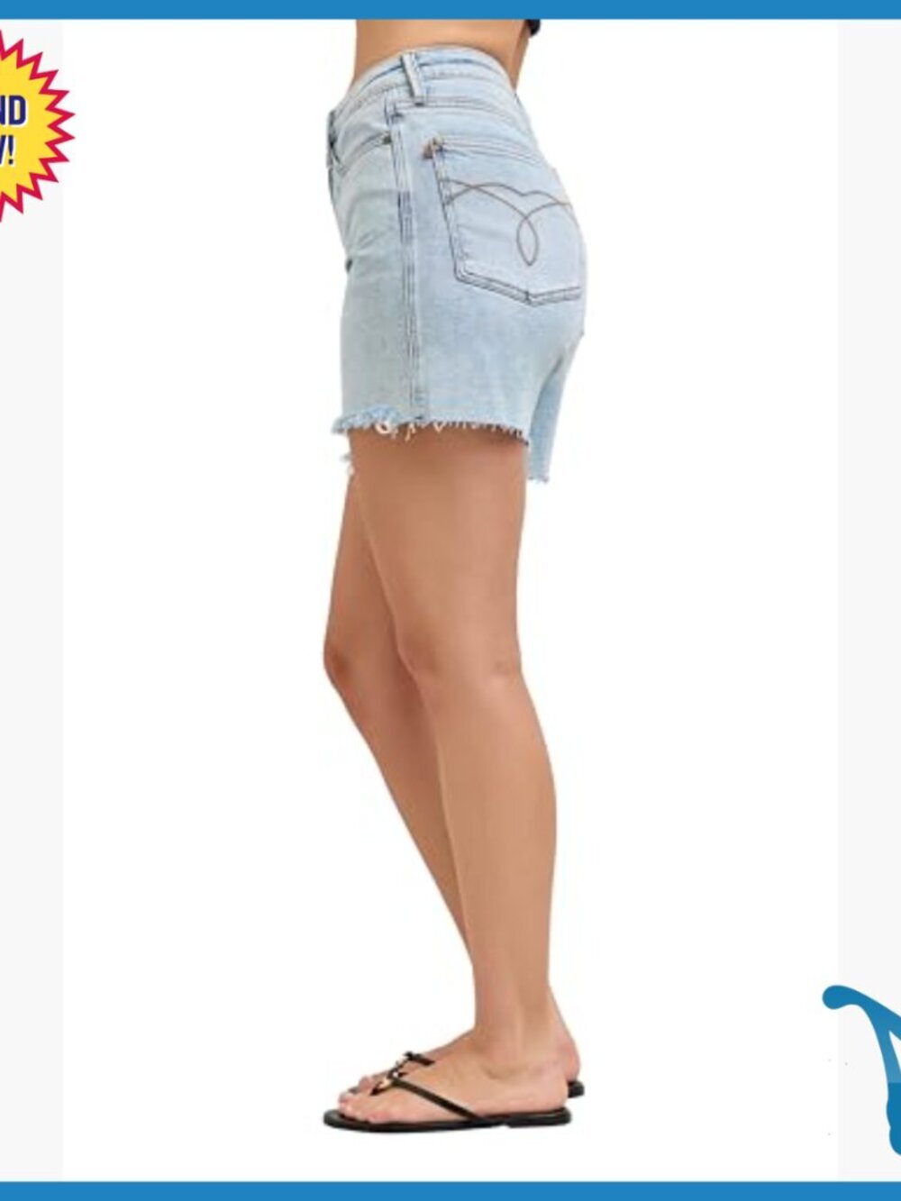 Mid Rise Denim Shorts with Tummy Control, Casual Double Pocket Style - Picture 5 of 5
